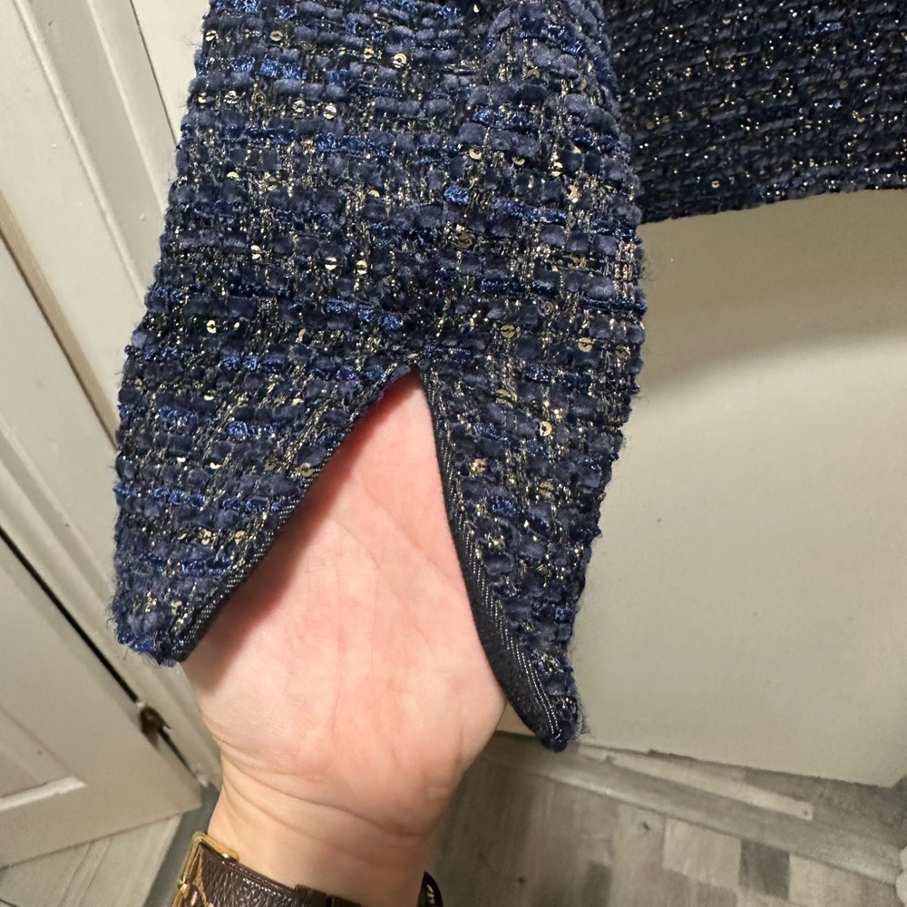 White House Black Market Blue Shimmer Tweed Moto Jacket 4 - Picture 5 of 13